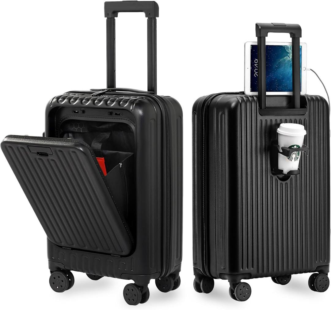 Carry On Luggage 22x14x9 Airline Approved, 20 Inch Hard Shell Carry On Luggage, Suitcase Carry-on Small Siutcase with Wheels (Black, 1PC)