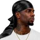 YFONG 100% Mulberry Silk Durag for Men & Women, 22 Momme Silky Durag for Hair Care, Soft and Breathable Do rag for Comfortable Wear, Perfect for Fashion Styling, 1Pc, Black