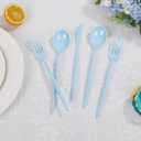 LIYH 150 Pcs Baby Blue Plastic Cutlery Sets - Light Blue Plastic Silverware Heavyduty, Disposable Utensil Sets, 50 of Each Forks, Knives & Spoons Flatware Set for Party Birthday