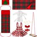 9 Pieces Christmas Doll Clothing Bulk Christmas Doll Accessory Set Including Plaid Dress Sleeping Bag Hammock Bathrobe Pillow Face Cover Swing Glasses for Xmas Gifts Dolls Outfit Costume(Cute)