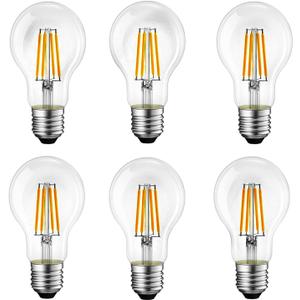 E26 LED Light Bulbs,40 Watt Equivalent,Warm White 2700K Classic Clear Glass A19 LED Filament Bulb Non-Dimmable,Pack of 6