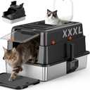 Stainless Steel Cat Litter Box – XXXL Cat Litter Tray with Top Entry, Black
