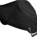 XYZCTEM Motorcycle Cover -Waterproof Outdoor Storage Bag,Made of Heavy Duty Material, Fits up to 91" All Motors(Black& Lockholes& Professional Windproof Strap), Black