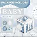 44-Piece Baby Shower Decorations for Boy or Girl - 4 Boxes with Letters and 32 Balloons - Dusty Blue and White (Boho Aesthetic) - Gender Reveal Party Supplies - Photo Shoot Backdrop