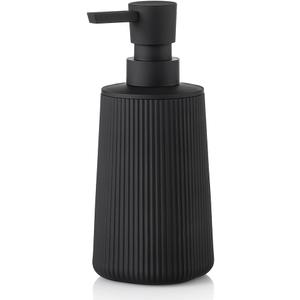 Small Soap Dispenser for Bathroom and Kitchen, Modern Farmhouse Striped Style Plastic Hand Soap Dish Soap Dispenser with Pump Matte Black