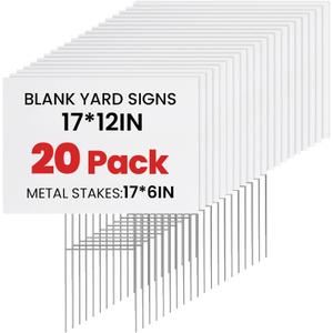 20 Pack Yard Signs with Metal Stakes, Custom Yard 17 x 12 Inches, Corrugated Plastic Board for Sale Sign Outdoor, Rent, Guidepost, Garage Sale Signs, Birthday Party