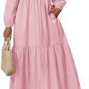 NENONA Women's 2025 Striped Long Sleeve Spring Maxi Dress V Neck Casual Flowy Lightweight Beach Vacation Dresses with Pockets Size S