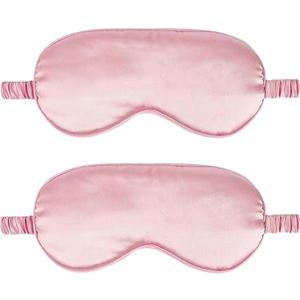 2Pack Silk Sleep Mask,IEKEODI Eye Mask for Sleeping,Elastic Blackout Eye Mask & Blindfold for Full Night's Sleep,Travel and Nap(Pink+Pink)