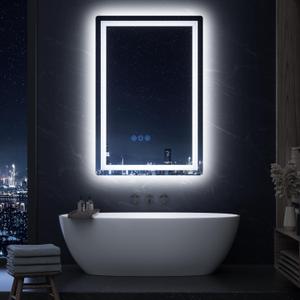 LED Bathroom Mirror 16X24 Makeup Mirror with Lights, Wall-Mounted Vanity Mirrors, Hollywood Lighted Mirror with Stepless Dimmable, Anti-Fog Wall Mirrors Back Front Light Bathroom Mirror (16"x24") (Black)