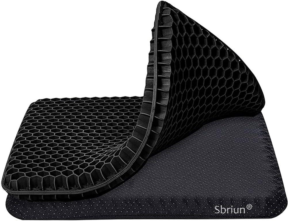 Gel Seat Cushion for Long Sitting, Double Thick Egg Seat Cushion with Non-Slip Cover, Breathable Honeycomb Home Office Chair Pads Wheelchair Cushion for Relieving Back Pain & Sciatica Pain (Black)