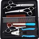 Dog Grooming Scissors Kit, Safety Round Tip, Heavy Duty Stainless Steel Dog Scissors and Nail Clippers, 6 in 1 Dog Grooming Kit