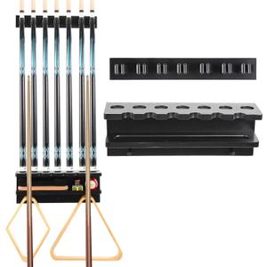 Pool Stick Holder Wall Mount for 7 Cues, Wooden Billiards Pool Cue Rack, Pool Cue Holder Pool Table Accessories Equipment Organizer, Pool Cue Rack Billiards Accessories for Game Room Men Cave- Black