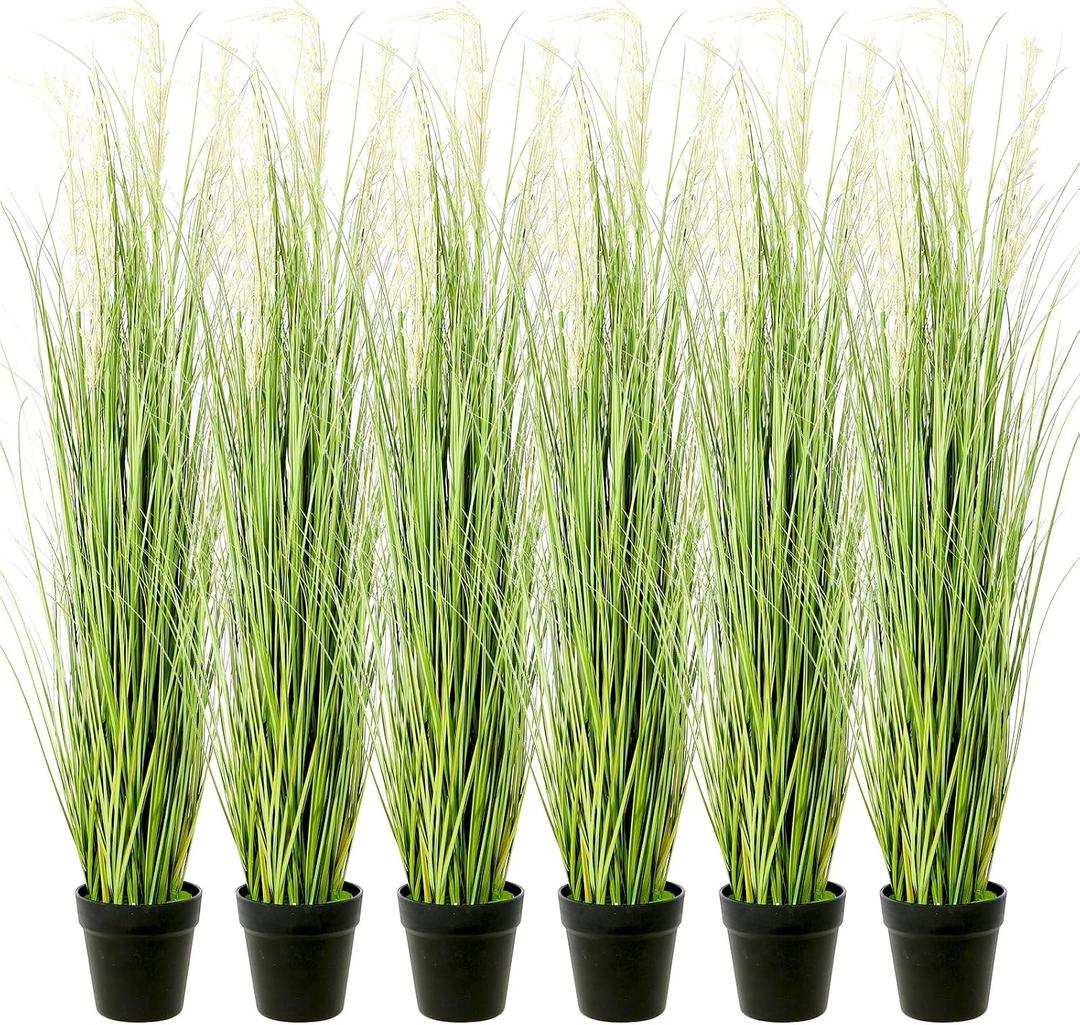 6 Pack 4 ft Tall Artificial Grass Plant Fake Pampas Grass in Pot Large Faux Floor Plants Potted Artificial Greenery for Indoor Outdoor Garden Home Bathroom Office Room Housewarming Wedding Decoration