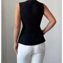 SOLY HUX Women's Summer Button Up Blazer Vest Elegant Crew Neck Sleeveless Business Casual Waistcoat Plain Black Small