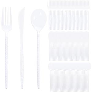 Supernal 360Pcs White Plastic Silverware, Hard Plastic Cutlery Heavy Duty Hammered Durable Utensils,White Silverware Set Include 120 Forks and Spoons,120 Knives Suitable for Wedding & Party