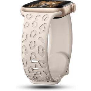 CreateGreat Engraved Bands Compatible with Apple Watch Band 40mm 41mm 38mm 42mm 44mm 45mm 46mm 49mm, Leopard Pattern Soft Silicone Strap Compatible with iWatch Series 10 9 8 7 6 5 4 3 2 1 SE Ultra