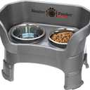 Neater Feeder Deluxe Mess-Proof Elevated Dog Bowls for Medium Dogs (19–40 lbs), 2 Height Adjustable (10” & 12.5”) No-Spill Raised Dog Bowl Stand, Stainless Steel Food Bowl Set, Made in USA, Gunmetal