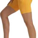 HOKOYI Women's High Waisted Spandex Biker Shorts 7" Gym Compression Shorts with Pockets Workout Running (Medium, Yellow)