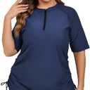 Halcurt Women's Plus Size Half Zip Short Sleeve Rash Guard Swim Top Drawstring Swim Shirt UPF50+ Swimsuit 4X