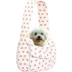 Floral Pet Carrier Sling, Breathable Cotton Dog Purse Carrier, Hand-Free Travel Puppy Purse for Small Dog 10-20 lbs, Cat Sling Chest, Per Mom Dad Gifts(White, Large)