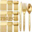 Sieral 750 Pcs Gold Plastic Silverware Set Disposable Utensils Heavy Duty Gold Cutlery Includes 250 Plastic Knives 250 Disposable Forks 250 Spoons for Party Birthday Wedding Graduation Event