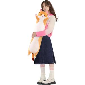 shangman Lovely Plush Cat Doll Cute Cartoon Soft Stuffed Kitten Long Throw Sleeping Pillow , Toy Gift for Kids Girlfriend Multiple Size (Brown,90cm/35.4in)