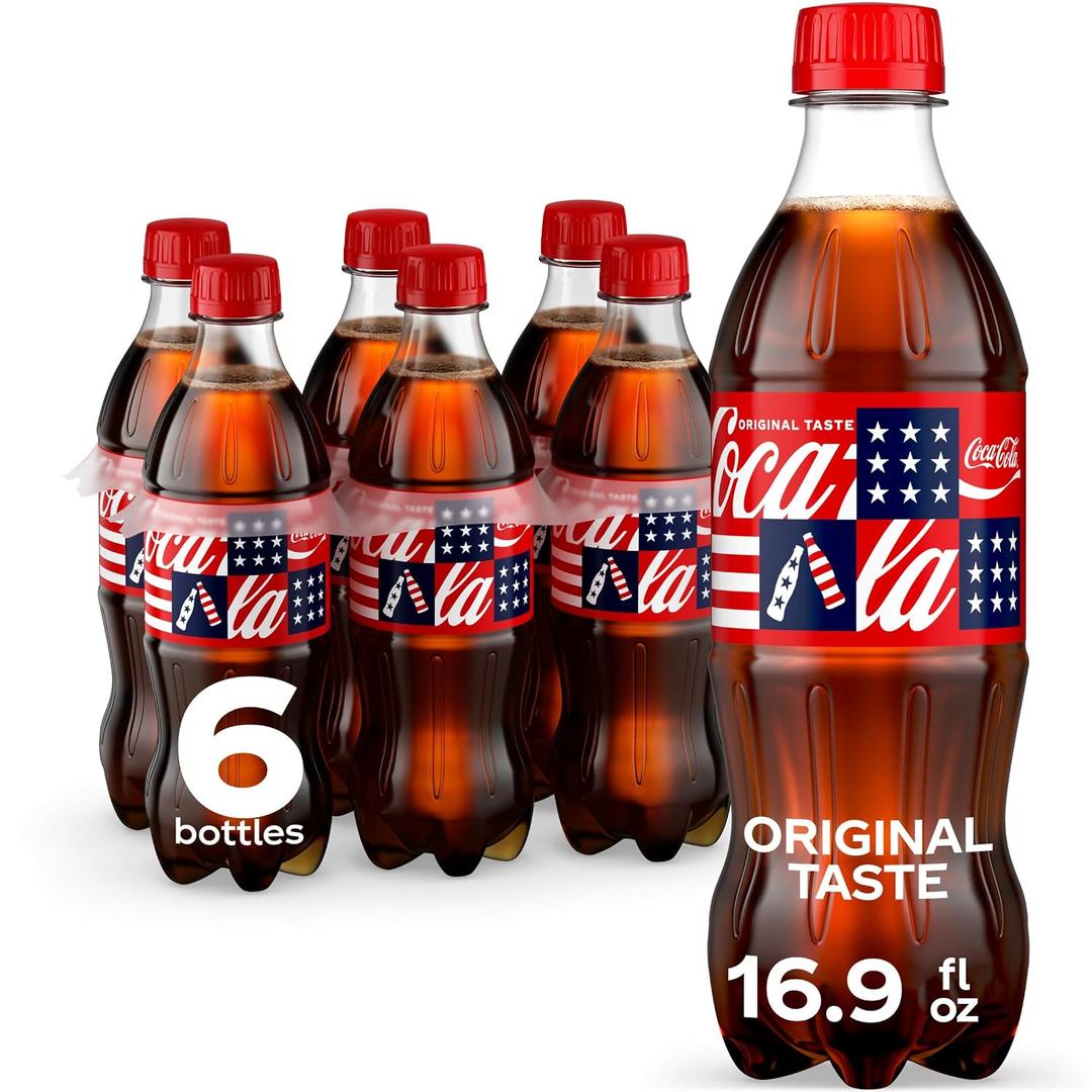 Coca-Cola Soda Soft Drink Bottles, 16.9 fl oz, 6 Pack (EXP 07/08/26)
