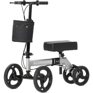 ELENKER Steerable Knee Walker Deluxe Medical Scooter for Foot Injuries Compact Crutches Alternative Light Sliver