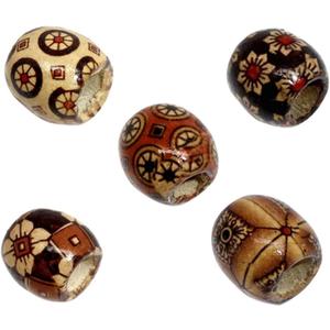 Housweety 100 Mixed Painted Drum Wood Spacer Beads 17x16mm, Round Loose Bulk for Braids, African Beads for Hair, Jewelry Making, Craft DIY, Macrame Rosary Bracelet Necklace Making