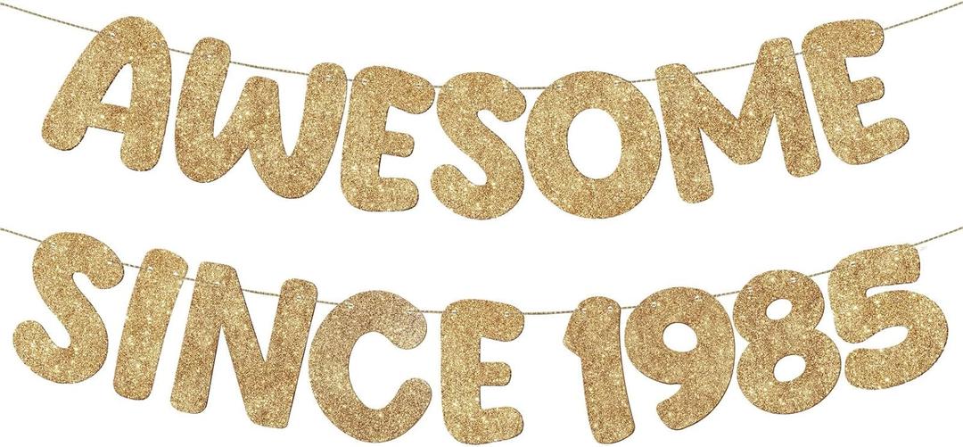 Fulmoon Pre-strung Awesome Since 1985 Banner Glitter Happy 40th Birthday Banner Funny 40th Birthday Decorations 1985 Party Decorations for Men Women Anniversary(Champagne Gold)