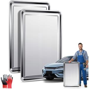 Stainless Steel Oil Drip Pan Set, 2 Pack, 23.6 × 15.7 × 0.8 in with Gloves