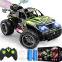 WRTWRT 1:18 RC Monster Truck for Boys, Kids 4-7-8-12All-Terrain Off-Road Remote Control Car with LED Lights & Spray, 40 Min Playtime, 2.4GHz Fast Response Graffiti RC Truck Jeep Toy