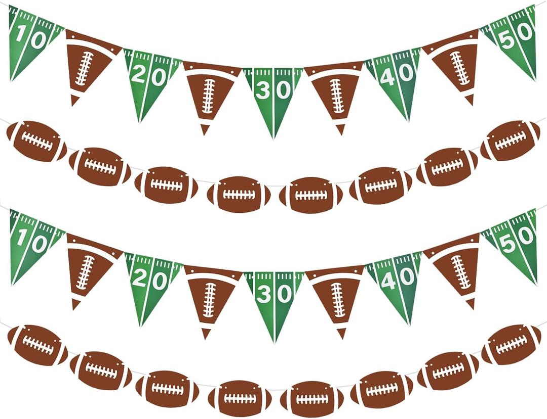 4pcs Football Theme Banner,NO DIY,Football Party Decorations Pre-Strung Sports Birthday Party Sign Garland Sports Party Supplies (light green)