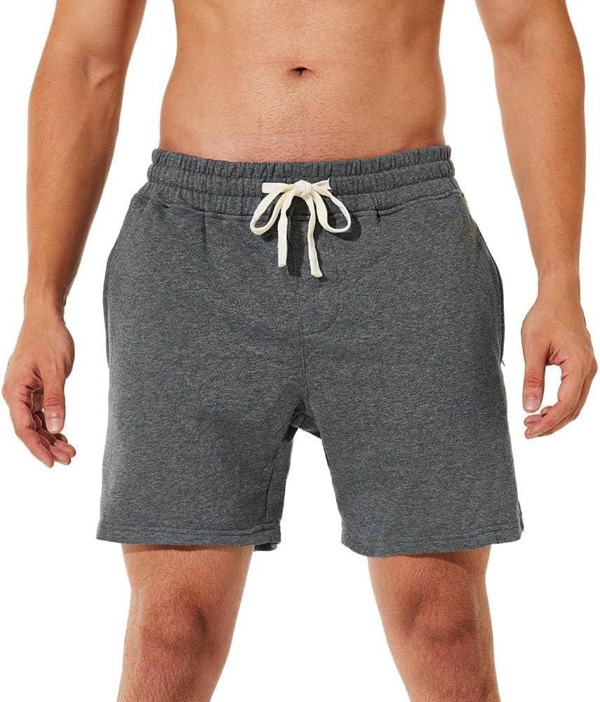 NIMENJOJA Mens 5.5" Athletic Gym Shorts Cotton Workout Jogger Sweat Shorts with Upgrade Premium Zipper Pockets and Drawstring (Gray)