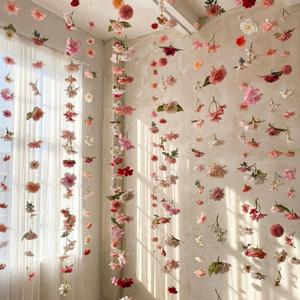 6 Pcs 35.46 ft Flower Garlands Backdrop Spring Artificial Wildflower Vines Floral Decorations for Party Fake Flower Vines Faux Silk Wildflower for Easter Wedding Garden Wall Arch(Pink)