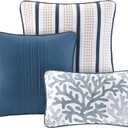 Madison Park Quilt Set Cottage Coastal Design, Starfish Print - All Season, Coverlet Bedspread Lightweight Bedding Layer, Shams, Toss Pillows, Full/Queen(90"x90"), Bayside Blue/Ivory 6 Piece