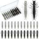 36 Pcs Hellgrammite Fishing Lures 3 Inch Soft Plastic Hellgrammite Fly Realistic Fishing Bait Artificial for Freshwater (White, Bla)