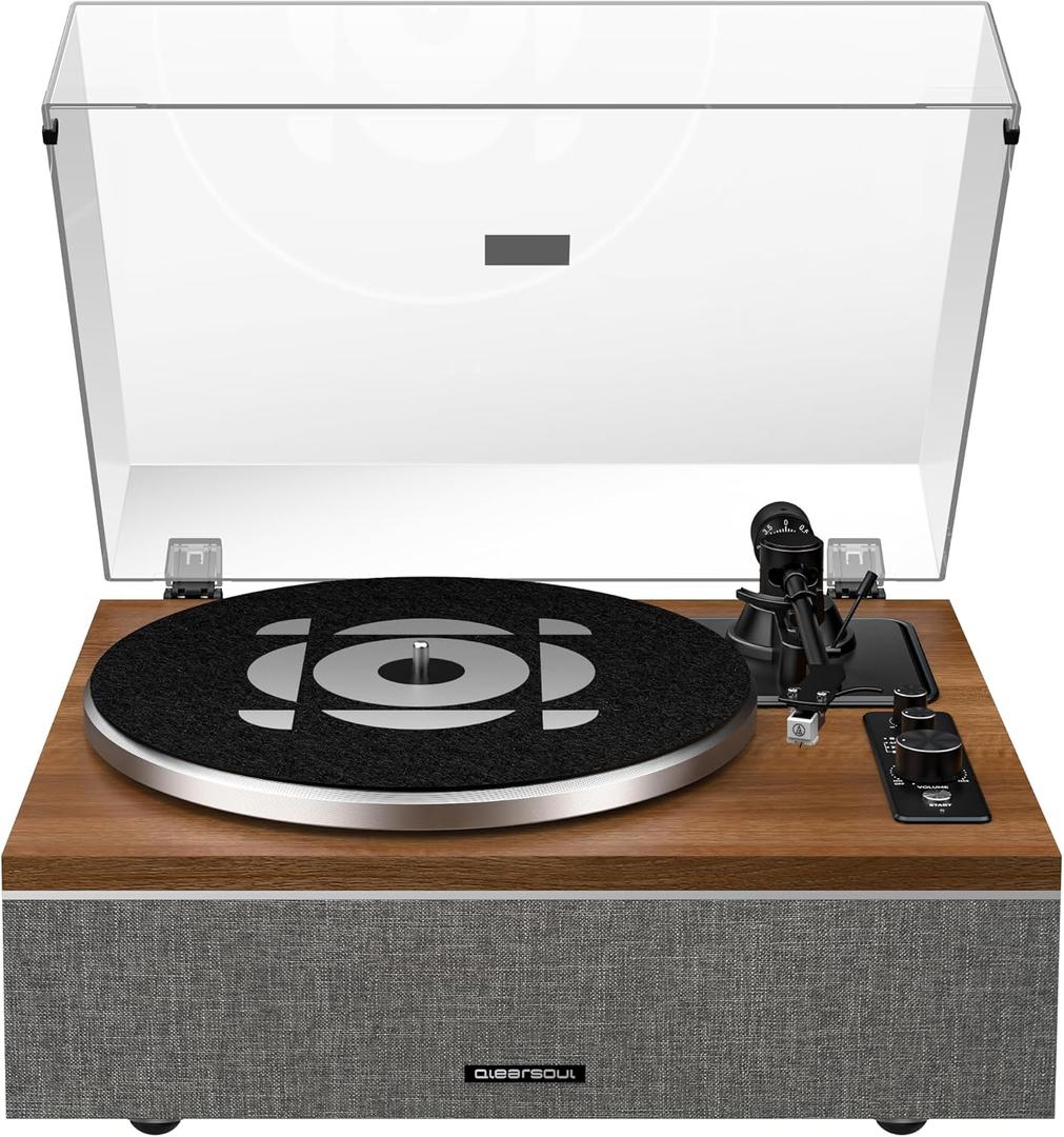 ONE-S Vinyl Record Player with Bluetooth Input/Output, All-in-One Vintage Turntable Built in Speakers, Phono Preamp & DSP, AT-3600L Cartridge, 33/45 RPM (Walnut)