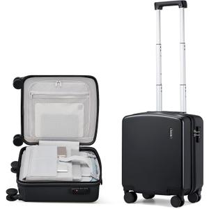 Hanke 16 Inch Underseat Carry On Luggage, Airline-Approved Hard Shell Small Suitcase with Spinner Wheels, Lightweight Tsa Lock Travel Luggage for Short Trips(Jet Black)