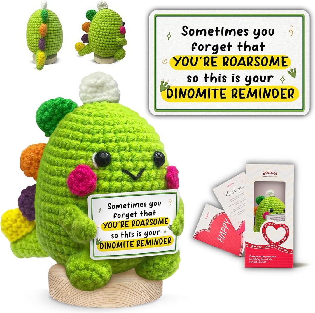 GOSSBY Handmade Positive Dinosaur Crochet - Inspirational Gift for Women - Sometimes You Forget You're Roarsome - Christmas, Birthday, Appreciation Thank You Gift for Coworker, Sister, Friend, Teacher