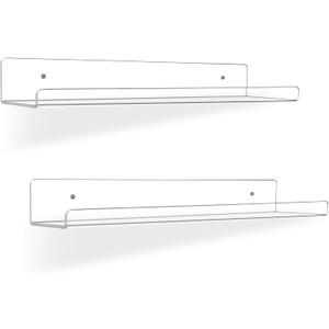 2 Pack Floating Shelves for Wall, 15"x4" Wall Shelves for Decor Storage, Acrylic Shelves for Bathroom, Living Room, Bedroom, Kitchen, Photo Display Shelf