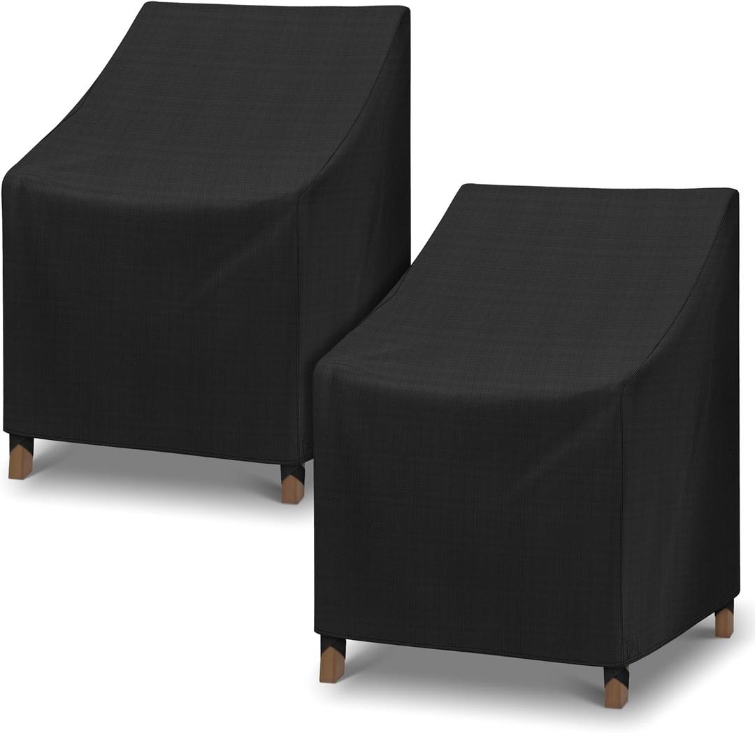 SunPatio Outdoor Dining Chair Covers Waterproof, Patio Chair Covers for Outdoor Furniture, Fade Resistant Lawn Furniture Covers, All Weather Protection, 2Pack - 27" W x 29" D x 35" H, Black
