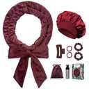 No Heat Overnight Hair Curlers - 70" Soft Ribbon Curl Wrap with 9 Curling Rods, Headband for Long Hair Rollers - Burgundy