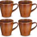 LemonRoad 4 Pcs Wooden Coffee Mugs 10 oz Handmade Wood Vintage Rustic Tankard Viking Stein Beer Cups for Coffee Tea Beer Gift for Family Men Dad Friend Drink Tea or Home Outdoor Use