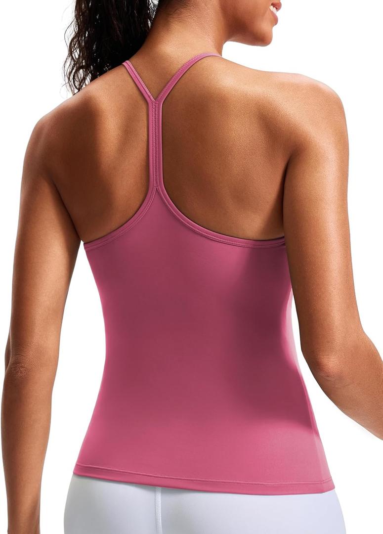 JOYSPELS Workout Tank Tops for Women with Built in Bra, Slim Fit Racerback Athletic Yoga Cami, Buttery Soft Activewear (Pink, 19)