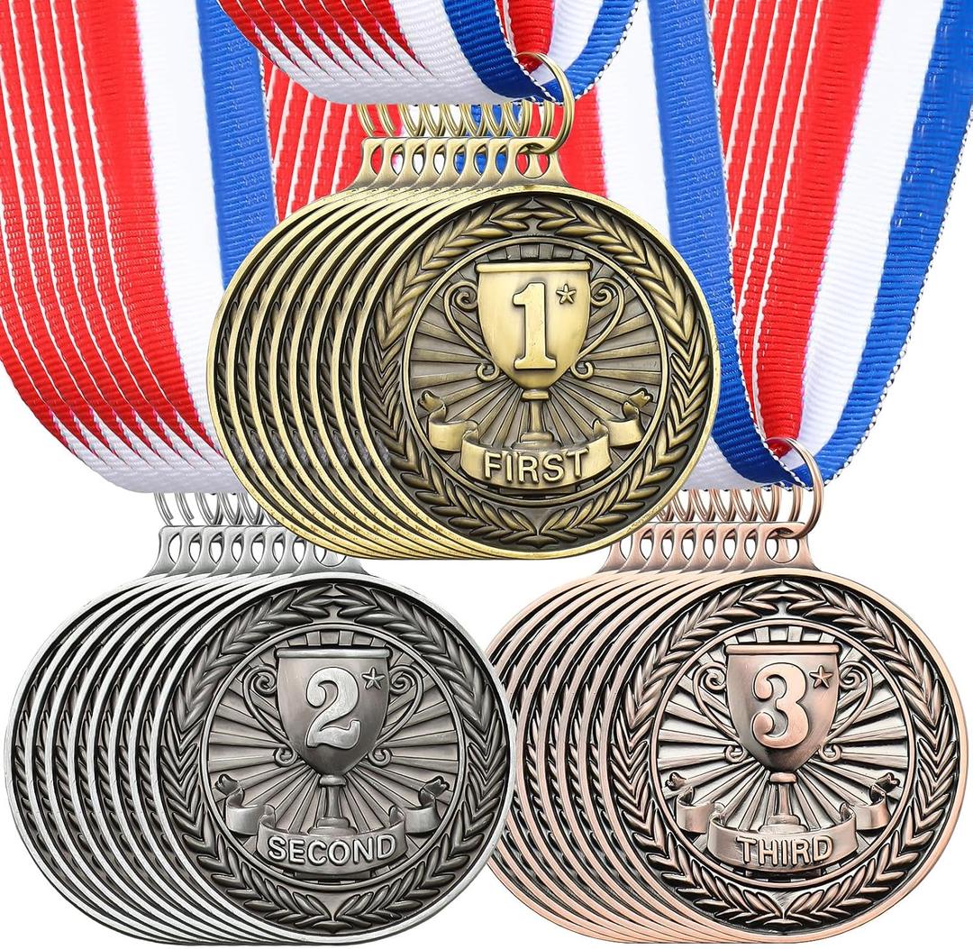 RoundFunny Award Medals 1st 2nd 3rd Place Medals Metal Winner Trophy Awards Gold Silver Bronze Prizes for Sports Competitions Party, 2 Inches