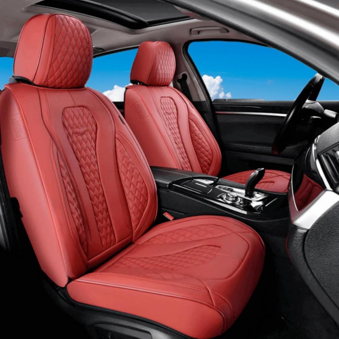 Coverado Car Seat Covers Full Set, Seat Covers, Car Seat Cover, Car Seat Covers Front Seats Back Seat Cover, Waterproof Car Seat Cushion, Leather Red Seat Covers Seat Protector Universal Fit Most Cars