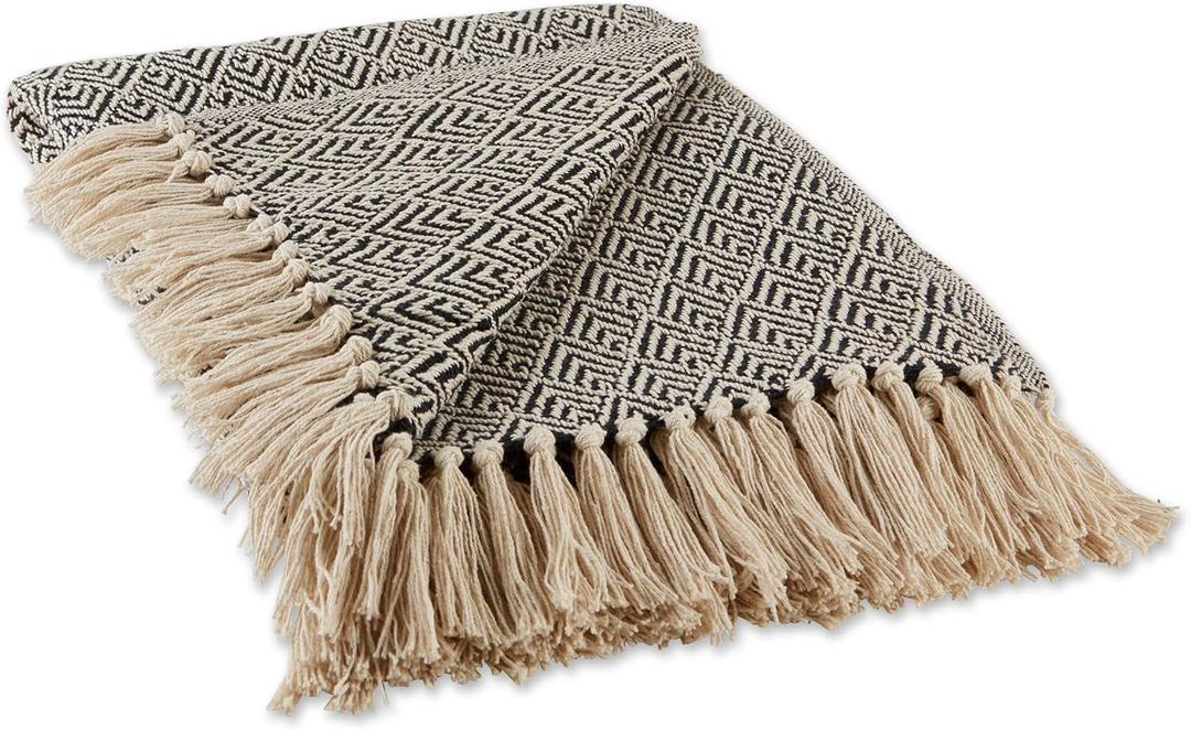 DII Diamond Throw Collection Cotton Woven, 50x60, Black