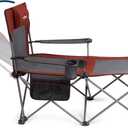 apollo walker Camping Chairs for Adults - 6 Legged Beach Chair with Foot Rest, Adjustable 90 - 135 Reclining Lounge Chair Outdoor, Folding Chairs for Outside with Detachable Pillow & Carry Bag Red (Regular)