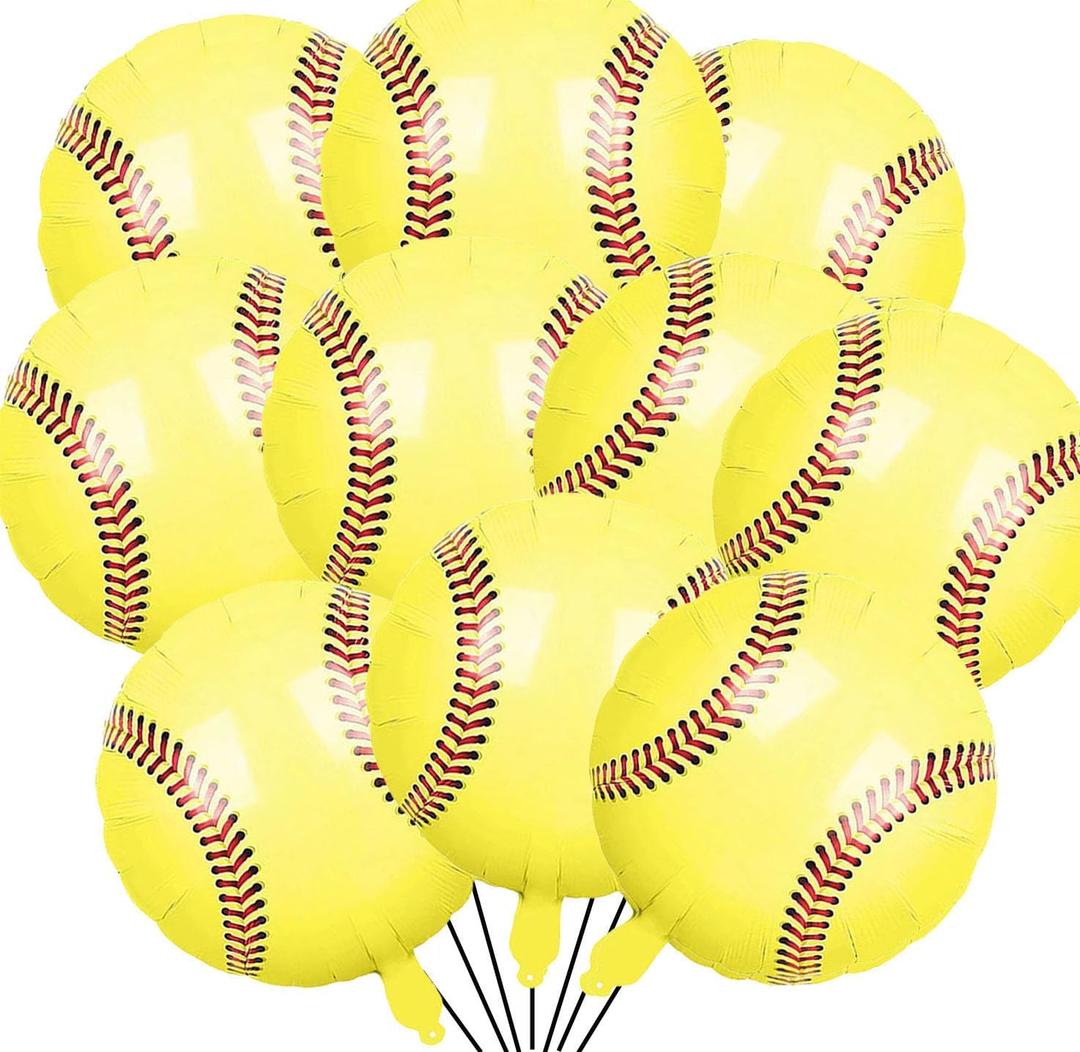 10 Pieces Softball Foil Balloons Set 18 inches Softball Mylar Balloon for Sports Themed Birthday Party Supplies for Boys Girls Teens Birthday Party Decoration